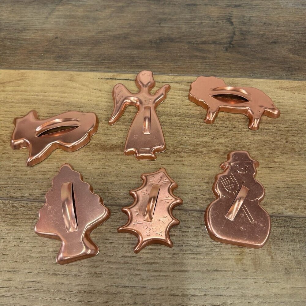 6 Small Vintage Aluminum Copper Colored Cookie Cutters - Various Shapes & Sizes